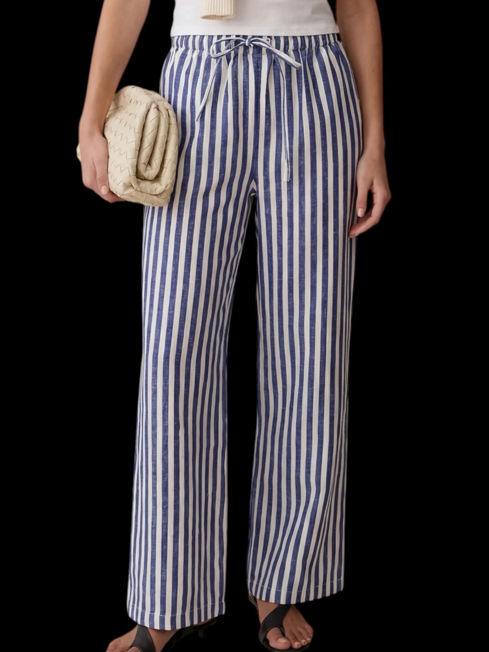 Few Moda Caara Dora Linen Pant Striped Blue White NWT